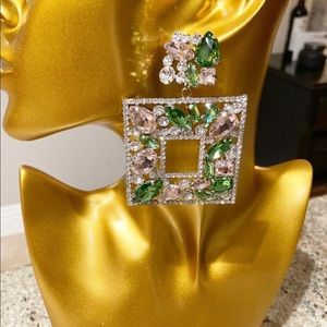 Pink and Green Square Earrings